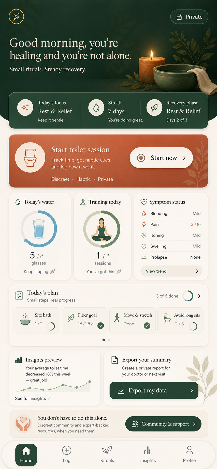 SomaMemo private health diary home screen